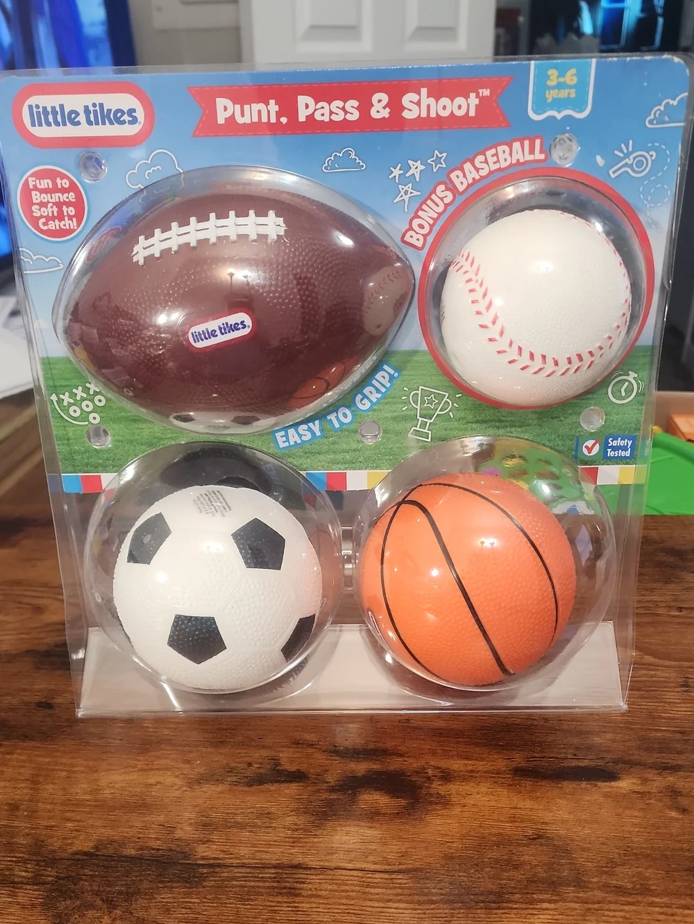 Little Tikes Punt, Pass & Shoot Kids Sports Ball Set - Brown/White/Black/Orange